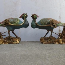 Bi002750 Королевский Китайский pure bronze Перегородчатой Эмали Феникс пара Статуя