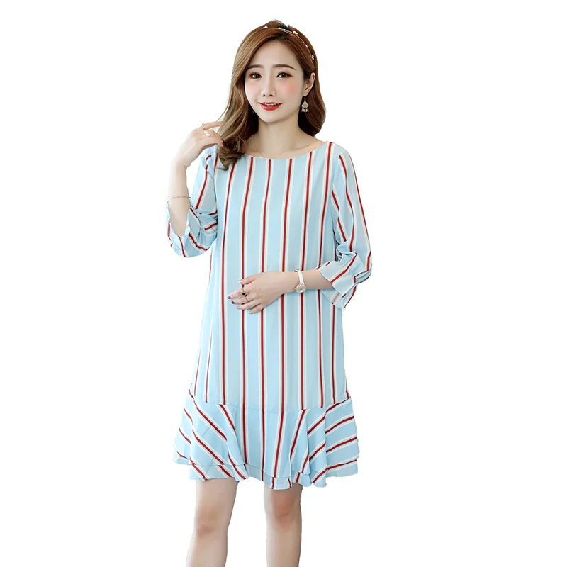 Summer Fashion Stripe Patchwork Chiffon Pregnant Women Mini Dress Plus