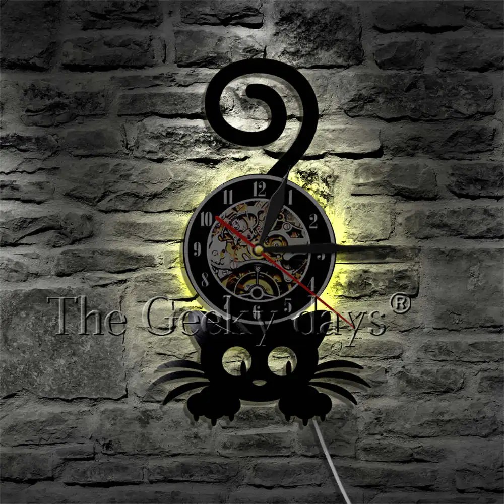 Crazy Cat Lady Wall Art силуэт котенок кошка с забавным хвостом домашний декор настенные