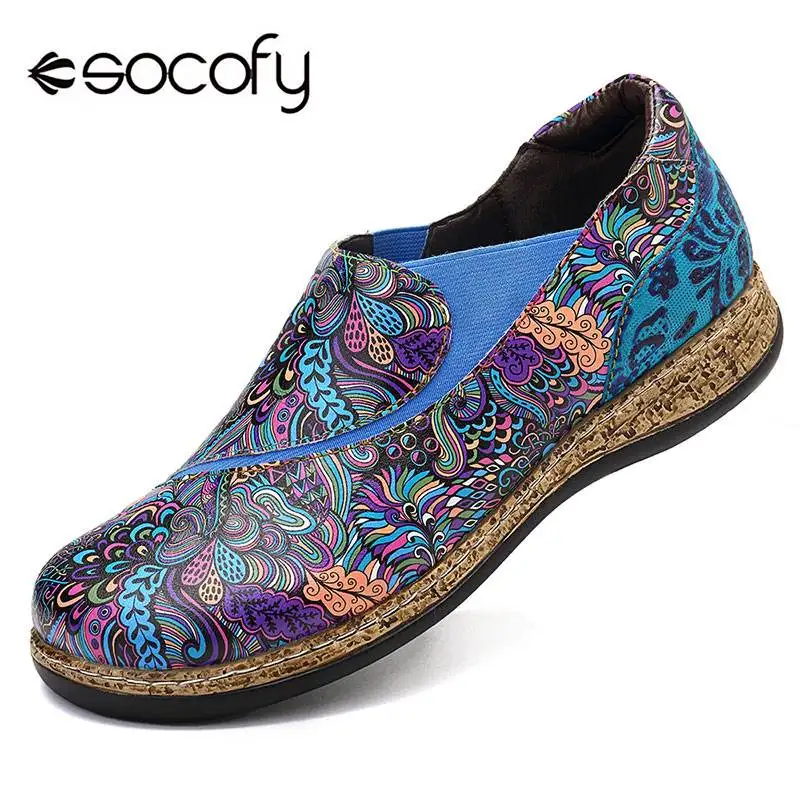 SOCOFY Slip On Casual Flats Leather Splicing Printed Pattern Flat Shoes  Leather Splicing Printed Pattern Slip On Fashion Flats|Women's Flats| -  AliExpress