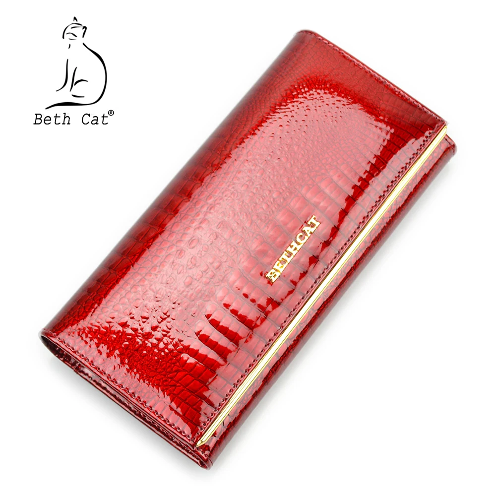 Brand Fashion Alligator Womens Wallets And Purses Patent Genuine Leather Ladies Leather Wallets