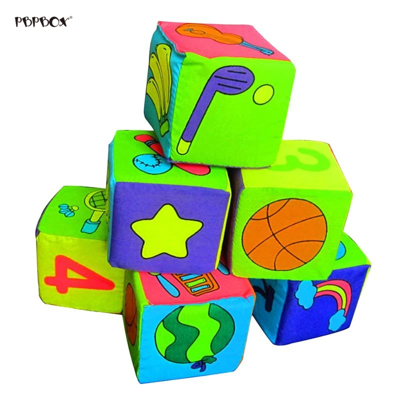 

6pcs Cloth Building Blocks Grab and Stack Soft Educational Blocks Cubes with Rattle for Baby Toddler Kids