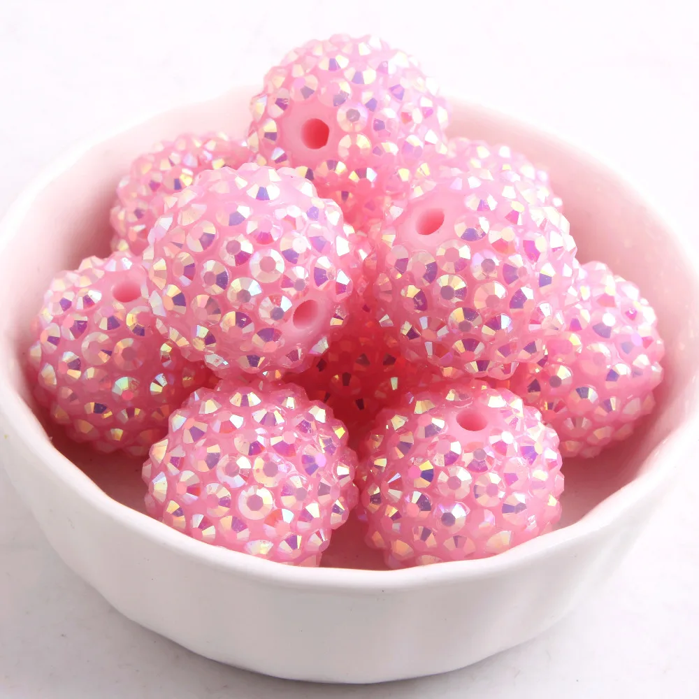 

Kwoi vita 12mm/16mm/10mm to 26mm Light Pink AB Color Whoelesales Price Chunky Resin Rhinestone Beads Ball for Kids Jewelry