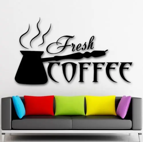 Кофейня виниловая наклейка на стену Fresh Coffee Shop Time Cezve кухонная настенная