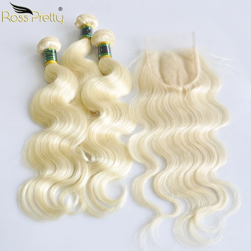 

Ross Pretty Remy Malaysian Body Wave Human Hair Bundles With Lace Closure Blonde Color Pre plucked Closure With Hair bundle 613