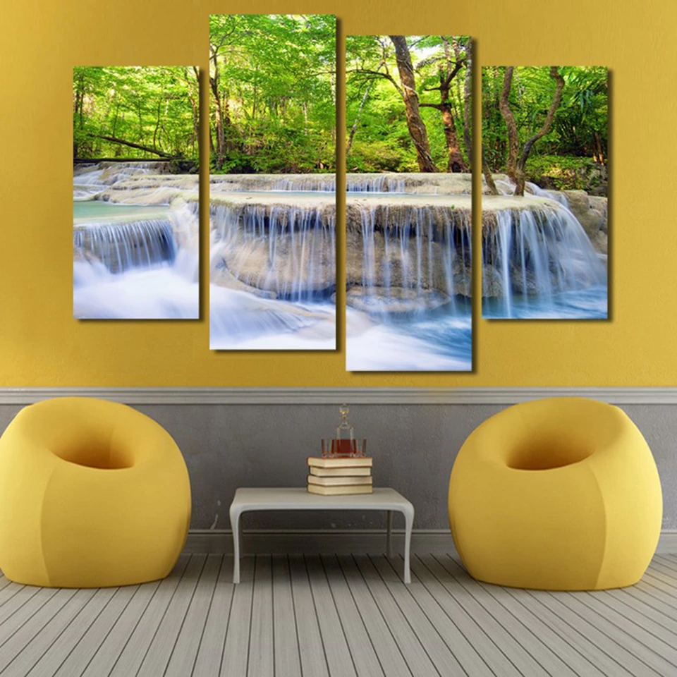 Tipo Di Parete Per Salotto Moderno 4 Pannello Albero Acqua Paesaggio Quadro Modulare Immagini Decorazione Della Casa Della Tela Pittura Top Nominale Canvas Painting Home Picturehome Decor Pictures Aliexpress