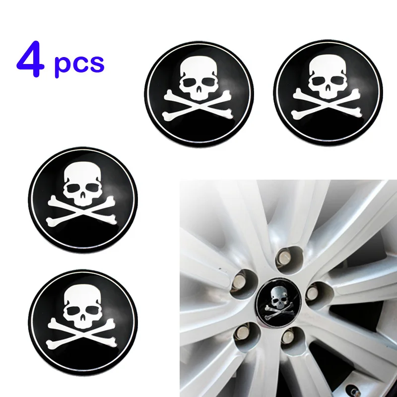 Universal 4pcs 56mm Skull Logo Car Auto Motorcycle Steering Wheel Center Hub Cap Emblem Badge