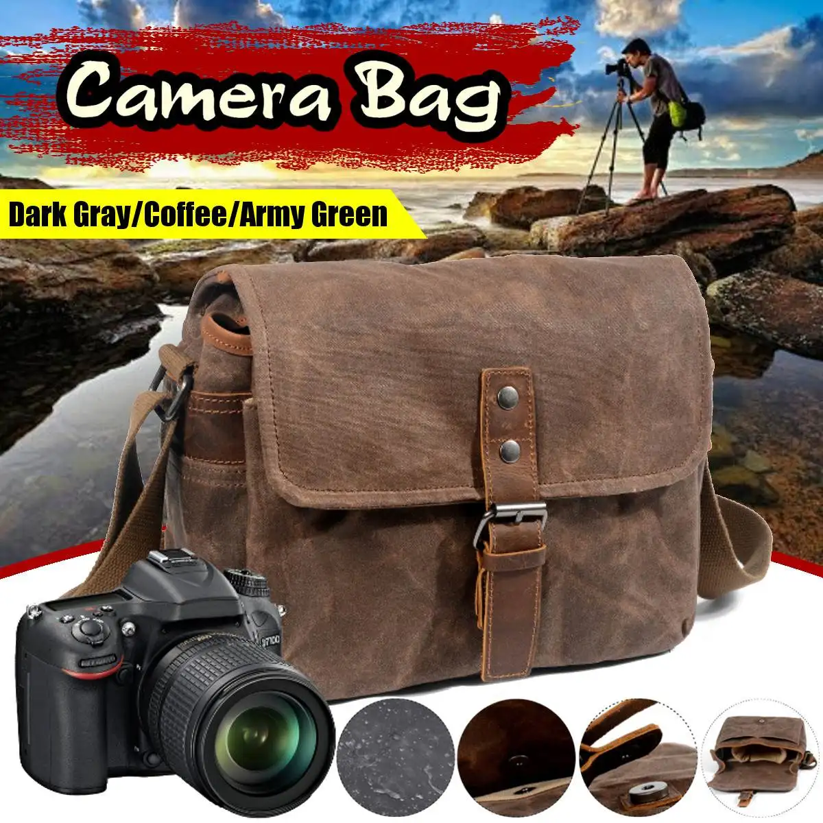 

3 Colors Retro Waterproof Camera Bag Photography Packages DSLR Shoulder Sling Case for Sony Canvas Micro Single Messenger Men