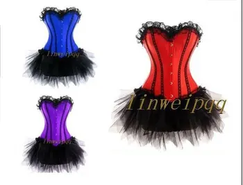 

Wholesale Sexy lingerie Ladies Satin Lace Up Basque Corset Separate Tutu blue black S-XL am2553