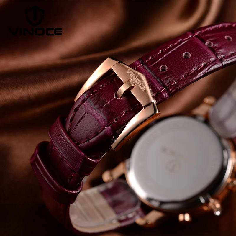 VINOCE, роскошные женские кварцевые часы с кристаллами и бриллиантами, Лидирующий бренд, женские часы с ремешком из натуральной кожи, 50 м, водонепроницаемые, Relogio Feminino