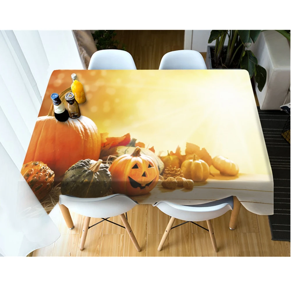 

3D Creative Pumpkin Lantern Pattern Tablecloth Waterproof Cloth Thicken Rectangular and Round Table Cloth for Halloween