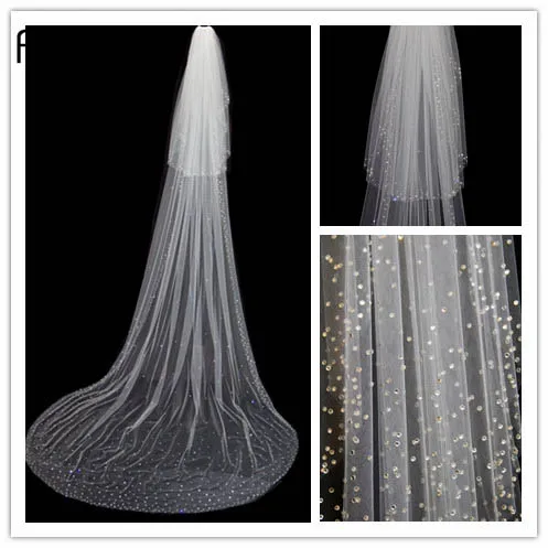 2016 neue atemberaubende perlen kristalle zwei schichten lang kathedrale  schleier sparkly perle strass brautschleier mantilla mit kamm|bead  leaf|beadbeaded neck - AliExpress