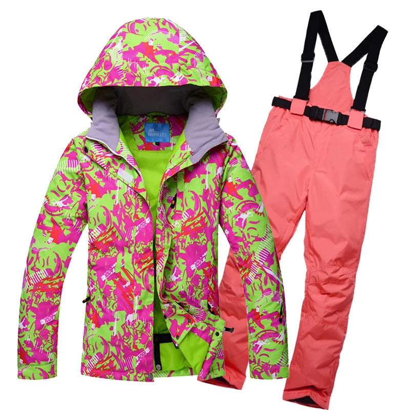 Для женщин холодной защитный изделия Лыжный Спорт куртки и брюки для катания на сноуборде комплекты толстые теплые Водонепроницаемый ветрозащитный зимний женский лыжный костюм - Цвет: Красный