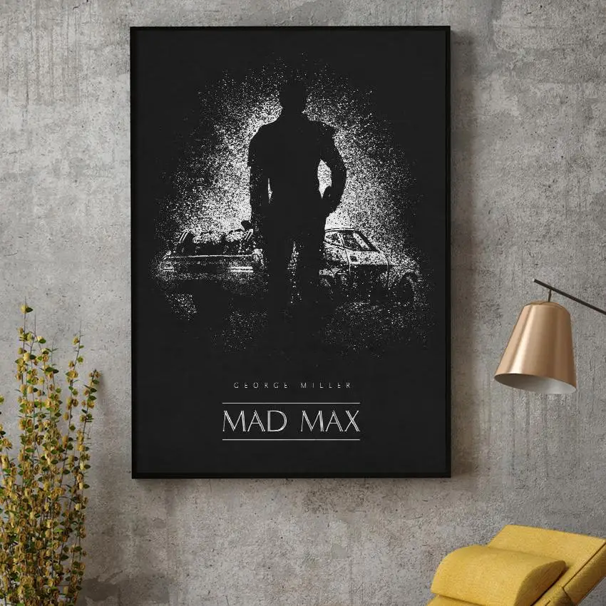 Классический шелковый постер Mad Max черно белого цвета с изображением фильмов