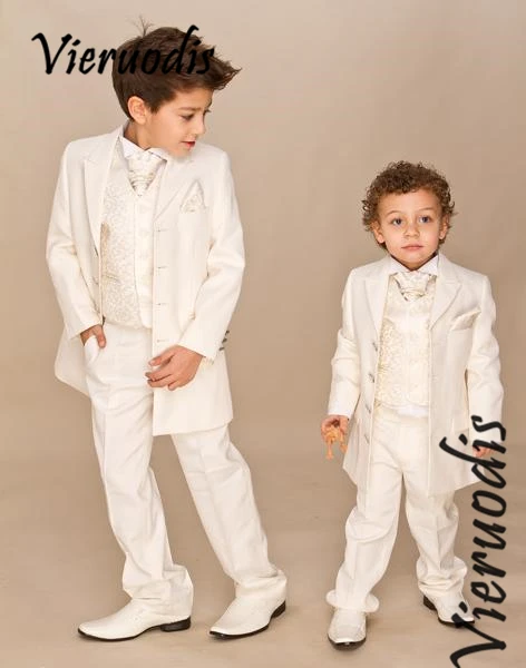 16-1Custom Boys Ivory 4 piece suit male flower children's clothes get married the groomsman dress