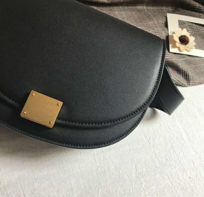 Дизайнер Ретро Half Moon Сумки Для женщин Crossbody сумка Одежда высшего качества кожа Сумка Женский седло Bolsos Mujer черный