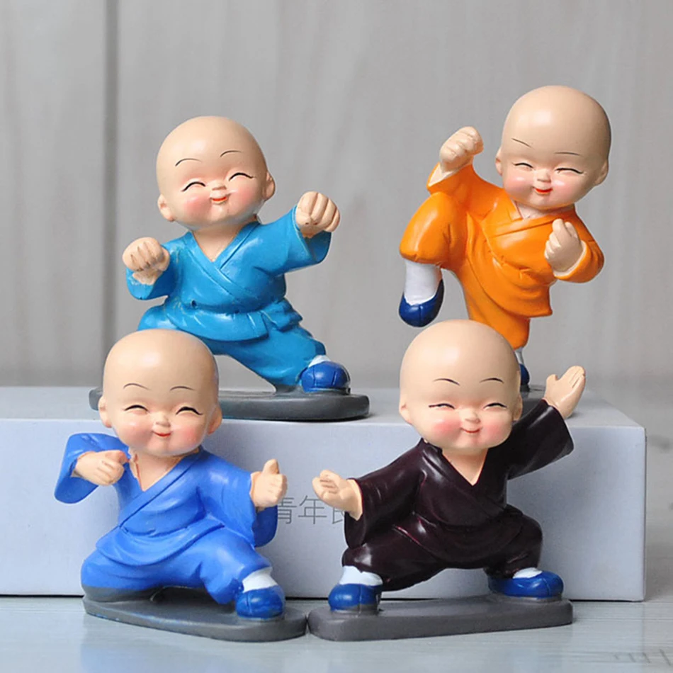 

4 pcs/lot shaolin temple Gongfu Buddhist Monk Resin Figurine Crafts Home Decorative Ornaments Miniatures Crafts Creative