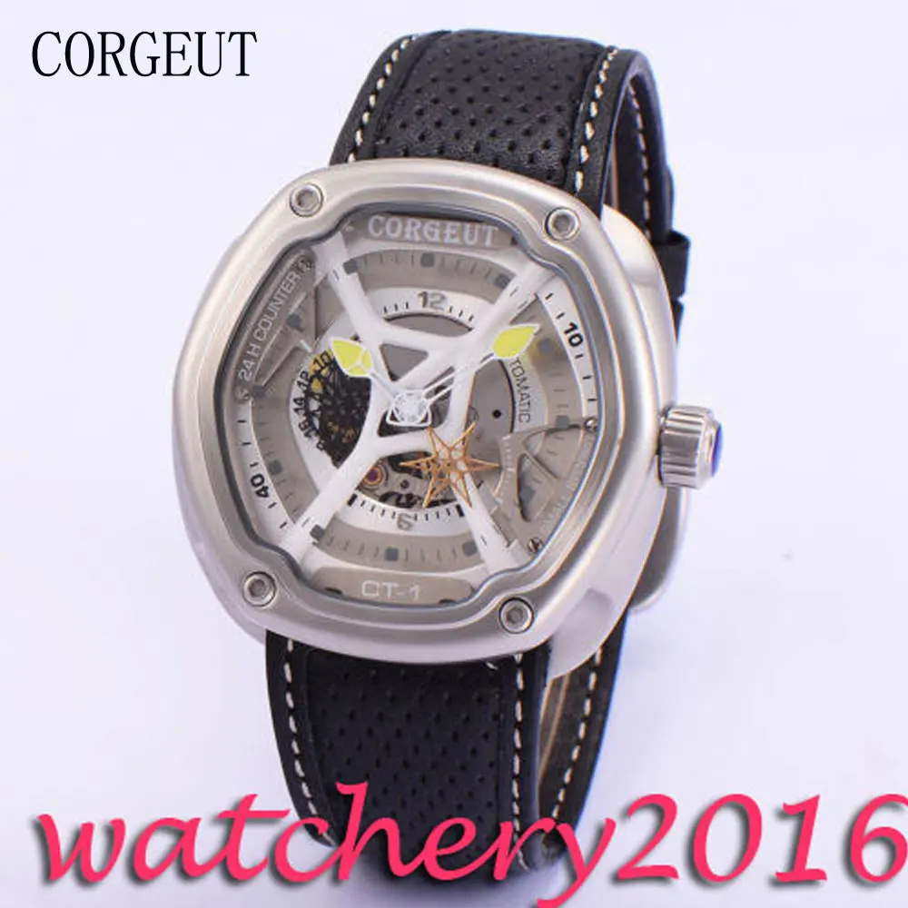 2017 top brand Luxury Newest Hot Watches Corgeut 46mm Gray Dial Yellow hands Date Miyota 82s7 Automatic Movement Men