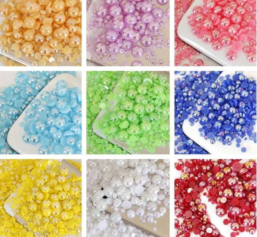 

4400PCS/Bag Random Mix Size AB Shiny Color Half Round Flatback Pearl Beads ABS Plastic Imitation Half Pearl for Arts Decoration