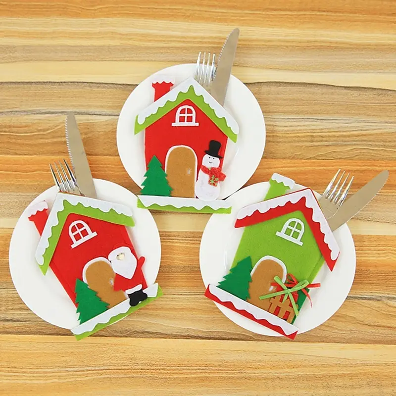 1pcs New Year Christmas Decoration House Fork Set Fabric Fork&Knife Tableware Pouch For Home Table Decor