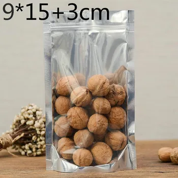 

100pcs 9x15+3cm Stand-up Clear Plastic Aluminum Foil Package Packing Mylar Bag Self Sealing ZIpper Zip Lock Packaging Bag