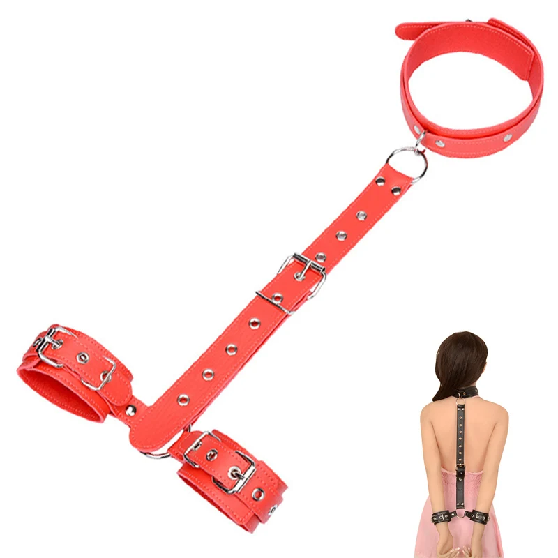 Female Leather Handcuffs Neck collar Wrist strap Fetish Bondage Erotic sex toys Bdsm Restraint sex toy