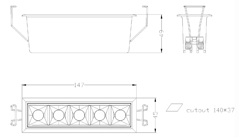 LED linear downlight 2wx5 sizes