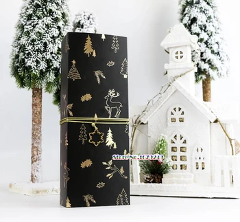 

28.8*10.5*6cm Hot Stamping Christmas Biscuits Black Box cake Gift Bakery Macaron Pastry Cookies Packaging Paper Boxes 50pcs/lot
