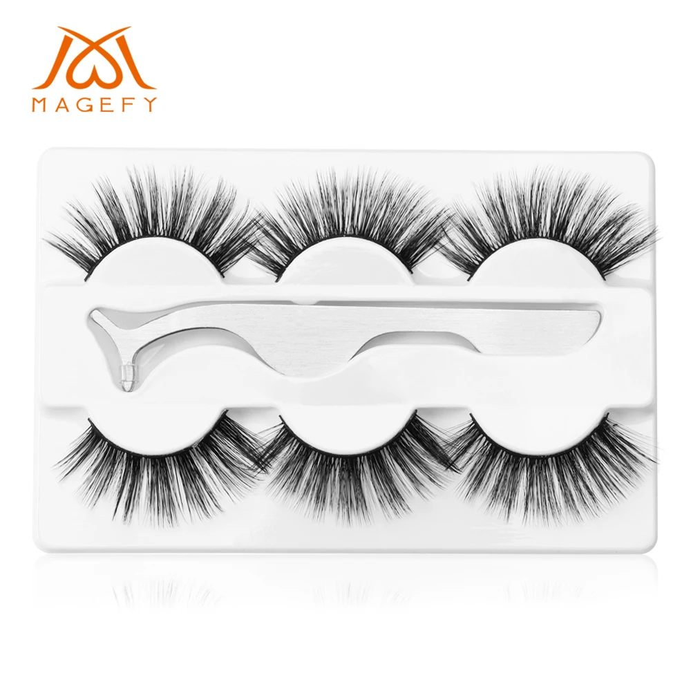 

MAGEFY 3 Pairs Fake Eyelashes Thick Natural Long Eye Lashes Wispy Mink Eyelashes Makeup Tweezer Eyelashes Extension Beauty Tools