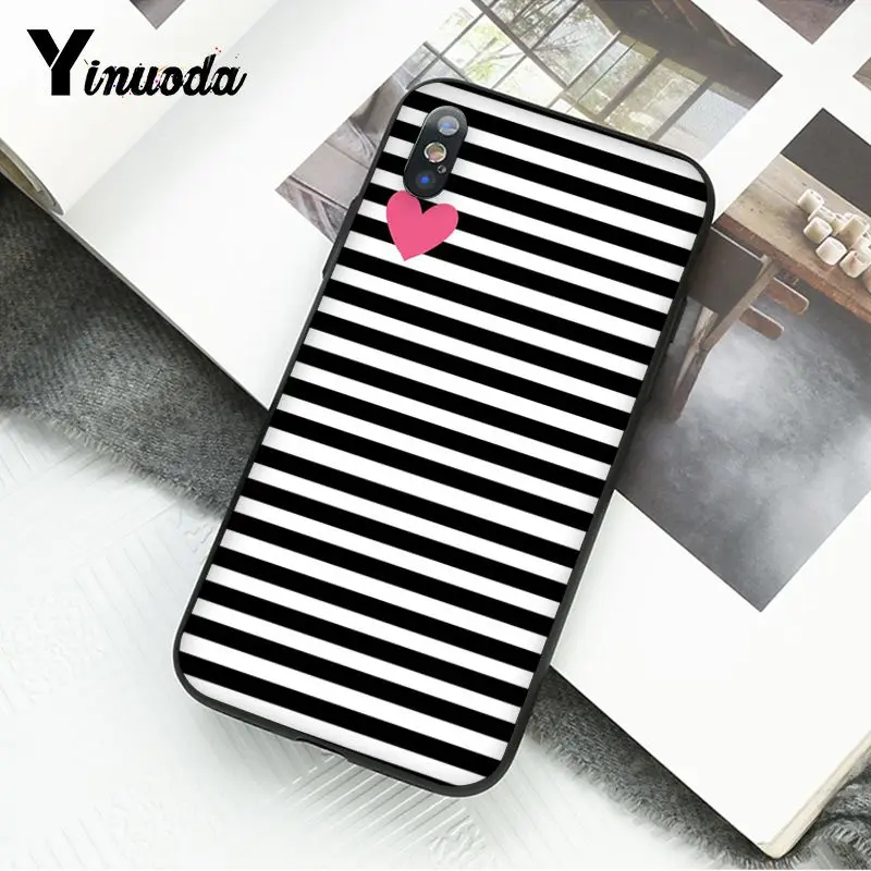 Black White Strip Pink Bling Heart