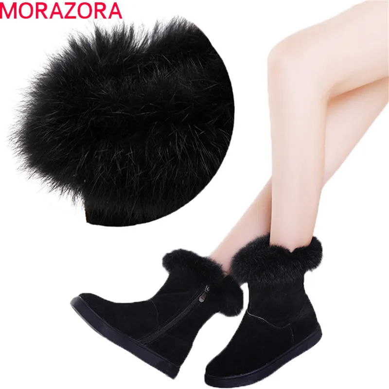 

MORAZORA 2018 new arrival ankle boots women round toe suede leather boots zipper comfortable flat shoes warm winter snow boots