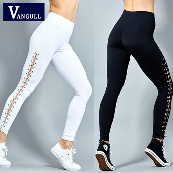 

Women Leggings Fitness Workout Long Pants Trousers New style Bandage Black White Sexy Skinny Sporting Sweatpants Pant