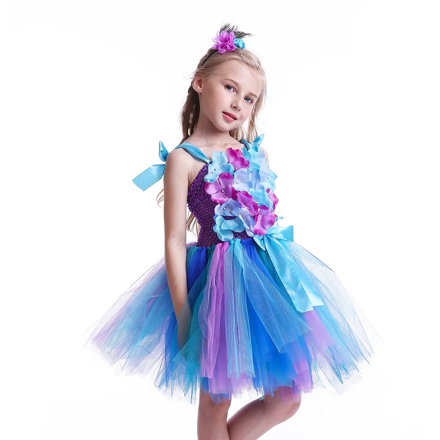 Peacock Flowers Pageant Girl Tutu Dress Kids Baby Dress Children Feathers Ball Gown for Birthday Party Carnival Clothing (5)