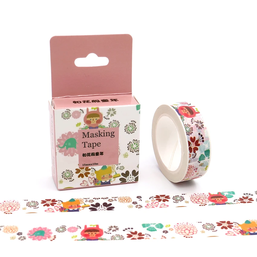 

15mm*10m Box Package Childhood And Flower Washi Tape Adhesive Stickers Flower Pattern Masking Tape Cheap Price Decorative Tape