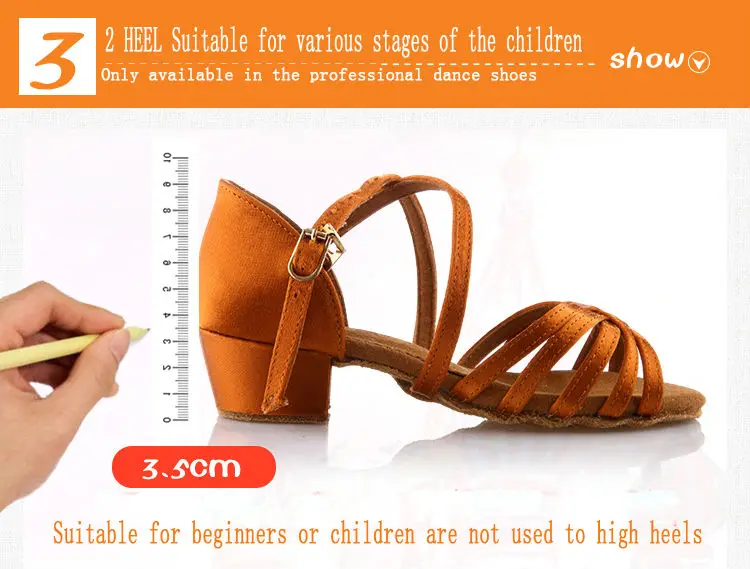 20161031_105043_028Girls Dance shoes Ballroom latin shoes for Children Satin Sports Shoes Deep skin heel 3.5cm Gift bag BD603