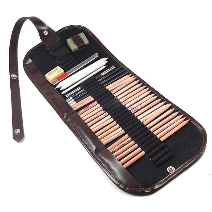 

Wholesale 5pcs of 18X Sketch Pencil B/HB/2B/3B/4B Extender Eraser Paper Pen Cutter Drawing Set Bag