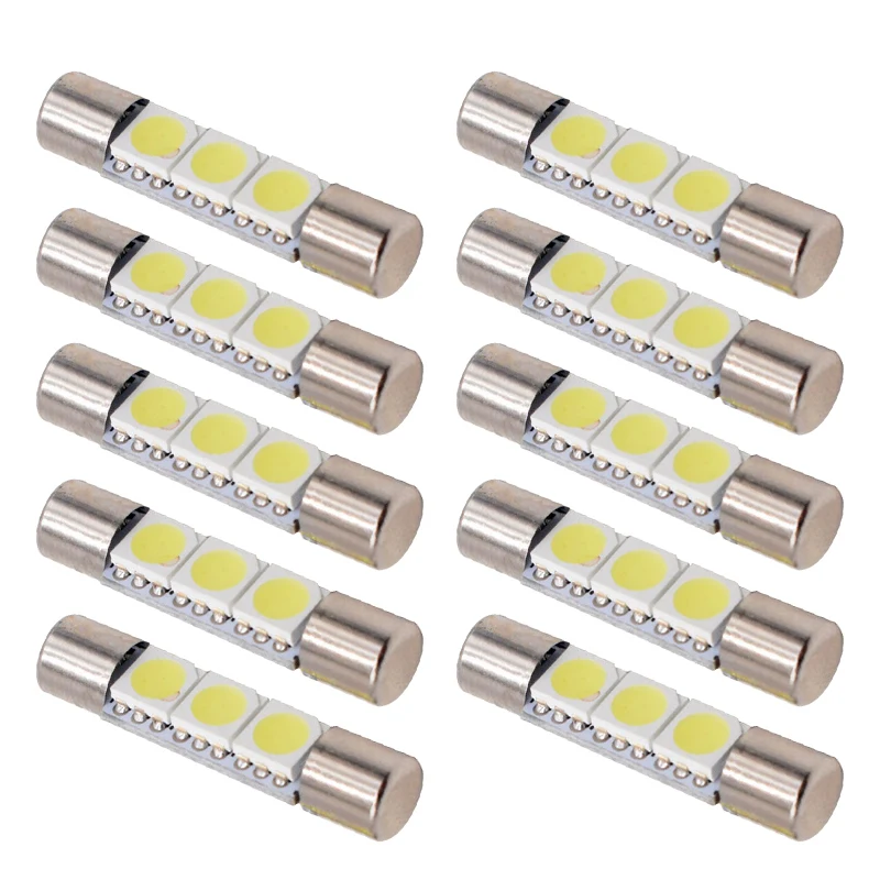 

10 шт. прожектор Festoon Dome T6.3 28 мм T6 3 SMD 5050 Светодиодный светильник 3smd лампа автомобильный зеркальный светильник s солнцезащитный козырек предохранитель светильник белый 12 В