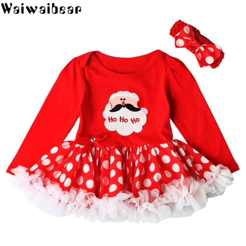 

Baby Christmas Dress Baby Clothes Infant Toddler Baby Girls First Christmas Outfit Newborn Long-sleeved Romper dress+Headband