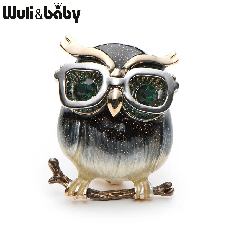 

Wuli&Baby Alloy Glasses Owl Brooches For Women And Men Metal Bird Animal Enamel Brooch Pins Christmas Gifts