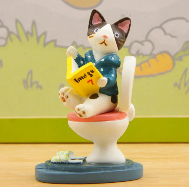 1pcsset Cute Diy Micro Garden Landscape Decoration Toilet Cat With Book Props Resin Action Figures Toy In Action Toy Figures From Toys Hobbies On - 