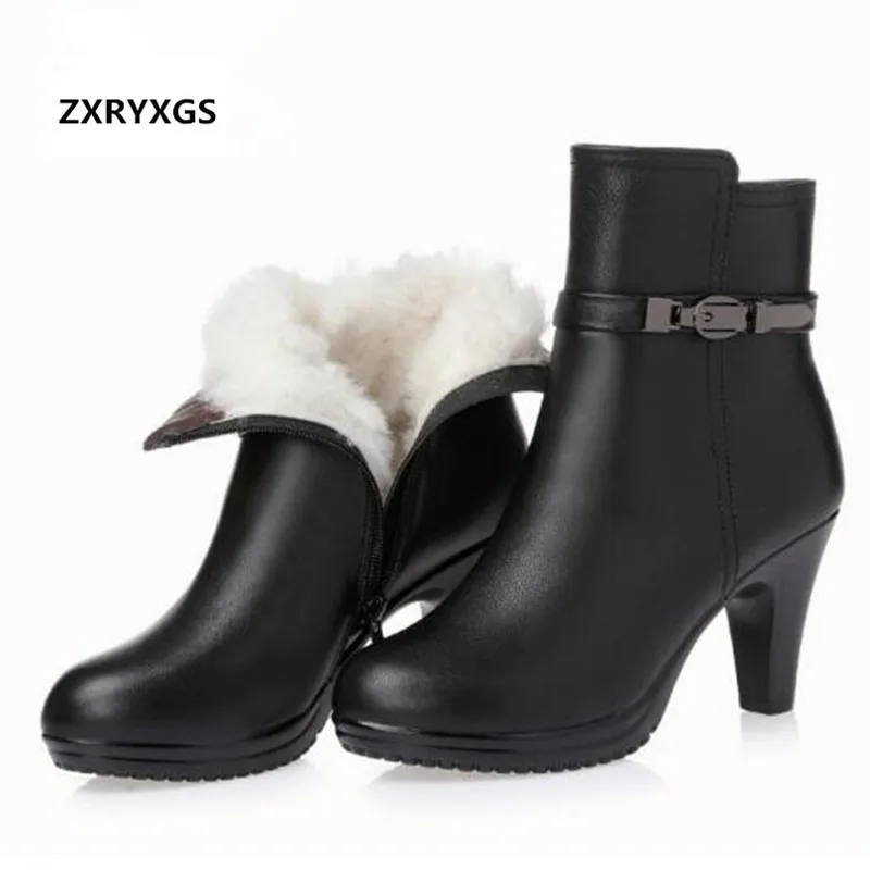 US $35.98 2020 New Autumn And Winter Fashion Martin Boots Genuine Leather Shoes Woman Snow Boots Wool HighHeels Ankle Boots Women Boots