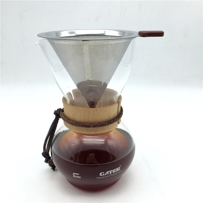  Free Shipping 480CC glass coffee pot + stainless steel filter / drip filters coffee set manual coffee brewing tool percolator 