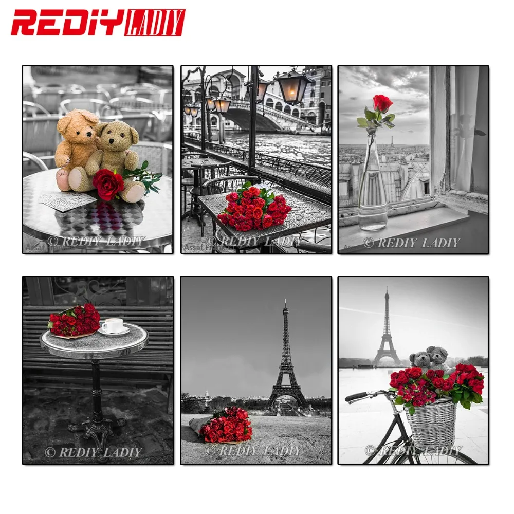 MF84671A  REDIY LADIY Diamond Painting Cross Stitch Flowers Red Rose Home Decor Embroidery Picture of Rhinestones Full Diamond Mosaic Kits