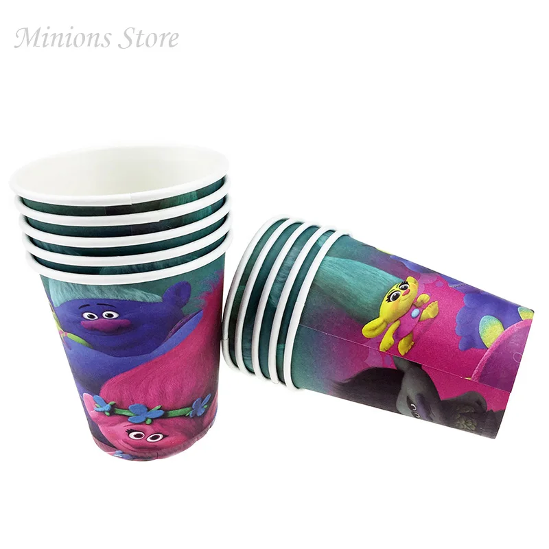 10pcs/lot Trolls Poppy Cartoon Disposable Cups Birthday Party Decorations Kids Baby Shower