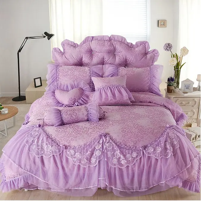 Free Shipping!4pcs wholesale satin lace bedding set Korean princess