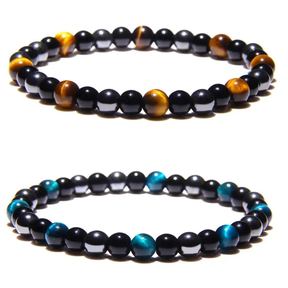 

6mm Natural Black Onyx Tiger eye Stone Beads Bracelet Men Jewelry Fashion Black Glass Stone Energy Balance Beaded Bracelet