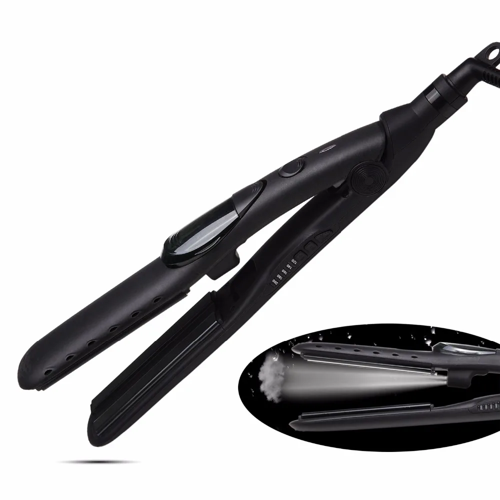 

Flat Iron Steam Hair Straightener Professional Tourmaline Ceramic Hair Iron Dual Voltage 3D Floating Plate Auto Shut off