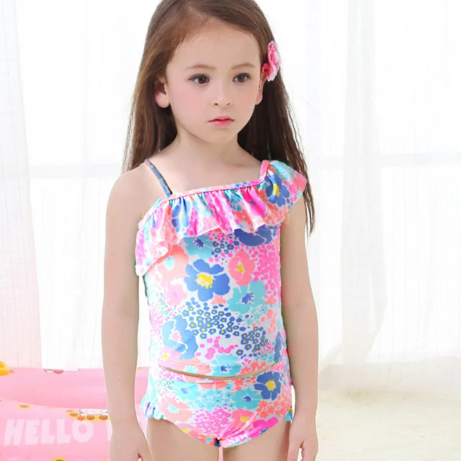 1 12 years girls Korean children swimwear big boy 's cute pink floral ...