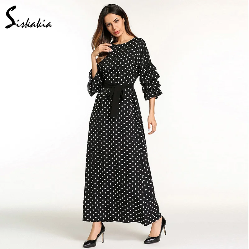 Siskakia Fashion Dot Dress Spring Summer 2018 Ladies Cascading Ruffle A