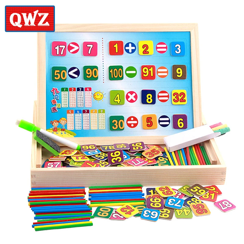 

QWZ Montessori Wooden Math Toys Children Gift Multifunctional Magnetic Math Operation and Drawing Box Early Childhood Educationl
